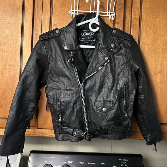 UNIK Boy's Premium Leather Biker Style Jacket - Classic Black size 14 - Picture 1 of 9